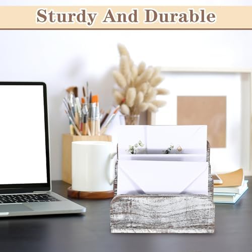Briwooody Wooden Mail Organizer 3 Slots Mail Holder, Old White - Image 4