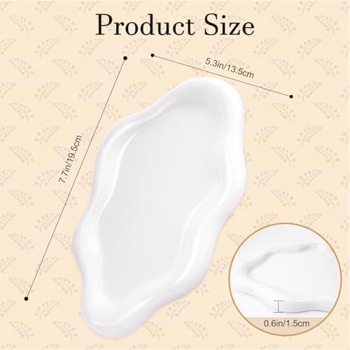 Jewelry Dish Tray for Women, Small Ceramic Trinket Plate for Perfume Ring Earring Necklace, Key Holder Cute Aesthetic Cloud Room Decor Christmas Valentines Gifts (White) - Image 2