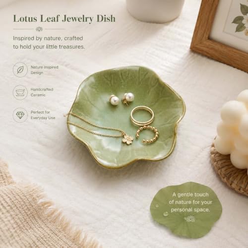 Sage Green Ceramic Jewelry Dish Tray, Lotus Leaf Ring Holder Dish Tray - Image 5