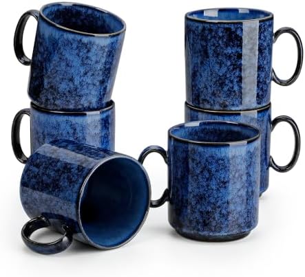 vancasso STARRY Ceramic Coffee Mugs Set of 6, 12 Oz Coffee Cups for Latte, Cappuccino, Tea & Hot Cocoa, Artisan Modern Style for Coffee Bar, Home & Kitchen, Microwave & Dishwasher Safe, Blue by vancasso