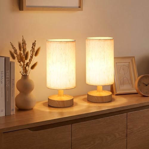 Kakanuo Cordless Table Lamp Rechargeable Small - 2 Pack Beige Wood, 4000mAh Battery Operated Lamp with Touch Control Stepless Dimming, Wireless Lamp for Bedside, Nightstand, Bedroom, Living Room by KakanuoLightings
