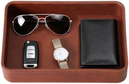 Valet Tray for Men, PU Leather Catchall Tray Nightstand Organizer by MEIBOOCH
