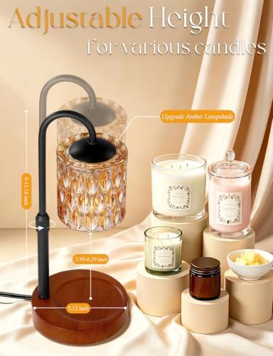 Briever Dimmable Candle Warmer Lamp with Timer, Height Adjustable Electric Candle Wax Warmer, Birthday Gifts for Women Mom, House Warming Gifts New Home Decor, Solid Wood Base, Walnut Champagne - Image 2