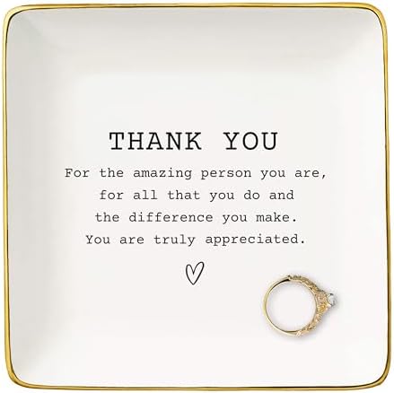 Thank You Gift for Woman,Teacher,Neighbor,Doctor,Nurse,Colleague,Co-worker,Boss,Friend-Appreciation Present,Leaving Farewell Thanksgiving Christmas Gift-Ceramic Jewelry Tray Trinket Holder Ring Dish by NZY