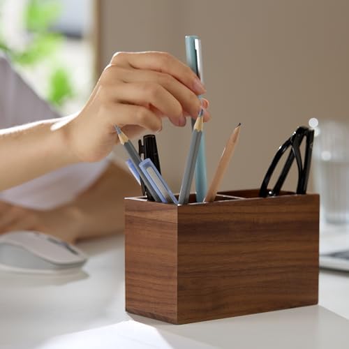 KORUA Walnut Pencil Holder (Double Slots) Wood Pen Holder for Desk - Image 5
