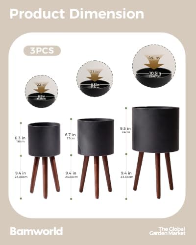 Bamworld 3-Pack Plant Holders for Indoor Plants Metal Planter Stands - Image 2