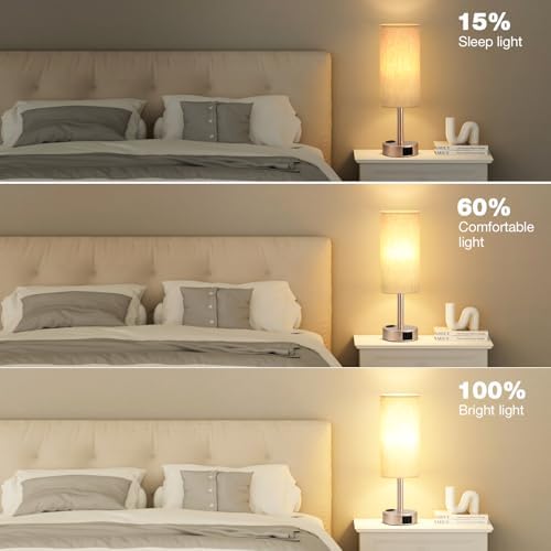 Antique White Bedside Table Lamp, Dimmable Touch Lamp, USB A+C, AC Outlet - Image 3