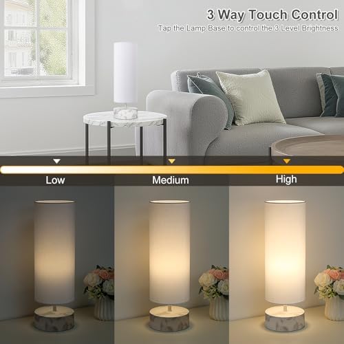 Touch Table Lamp with Marble Grain Metal Base, 3 Way Dimmable Bedside Lamp - Image 3