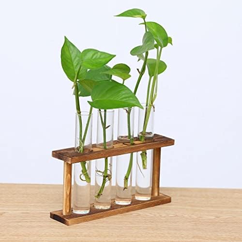 Test Glass Planter Propagation Stand Holder Vase Set with Minimalist Wood Frame and Clear Tubes Suitable for Room Bedroom, Wood - Image 6