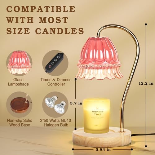Funistree Flower Candle Warmer Lamp with Timer, Dimmable Candle Lamp Warmer, Christmas Birthday Gifts for Women Mom Her, Housewarming Home Decor, Lotus Wax Warmer for Yankee Candles - Pink Flower - Image 3