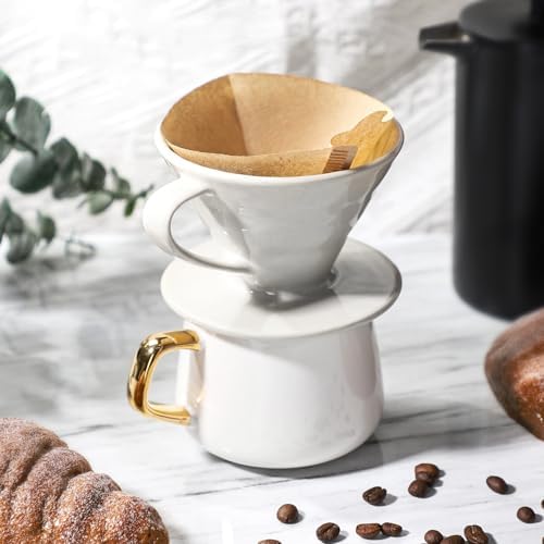V 60 Ceramic Pour Over Coffee Dripper, Reusable Porcelain Portable Pour Over Coffee Maker With 50 V-shaped coffee filtering paper - Image 7
