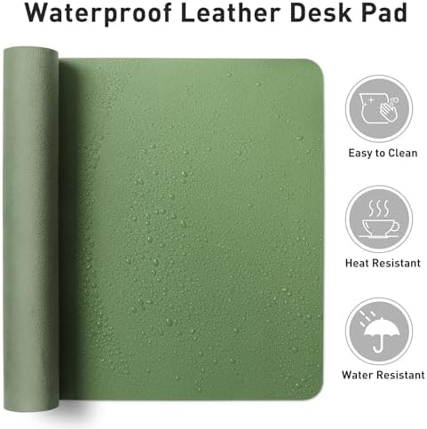 Aothia Faux Leather Desk Mat - Non-Slip PU Leather Desk Blotter, Waterproof Writing Surface, Large Desk Pad for Office & Home (Olive Green, 55" x 24") - Image 2