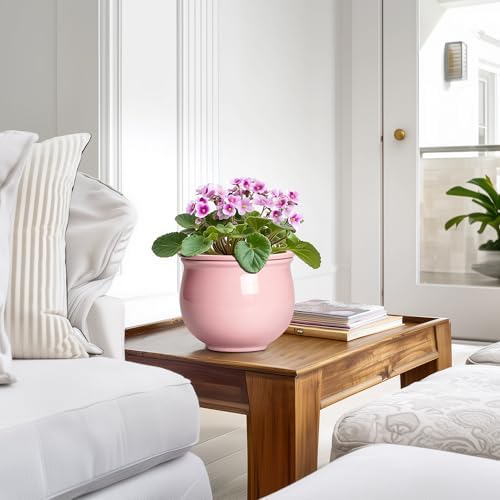 African Violet Pots, 6 Inch Ceramic Easy Self Watering Pots with Absorbent Inner Pot, Round Ceramic Planter for Indoor Plants, Small Flower Pot, Home Decor, Gifts for Plant Lovers, Pink - Image 6
