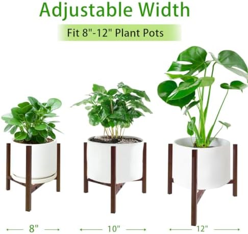 Airpark Adjustable Metal Plant Stand, Stable Plant Pot Flower Holder Indoor Outdoor Corner, Fit 8 9 10 11 12 inch Pots, Wood-Grain (Pot & Plant Not Included) - Image 3