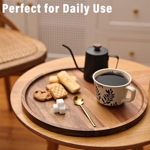 Round Wooden Serving Tray, 11 Inch Acacia Decorative Tray - Image 3