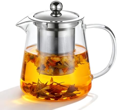 Glass Teapot with Stainless Steel Infuser, Borosilicate Glass Tea Maker, Stovetop Safe (550ML) by BXNSEN