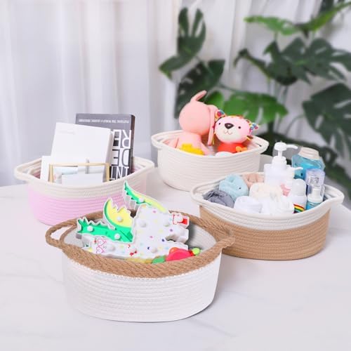ABenkle Small Basket with Handles, Boho Decorative Rope Woven Dog Cat Toy Storage Bin Shelf Storage Organizer, Easter Christmas Gift Basket, 12"x8"x5" - Image 5