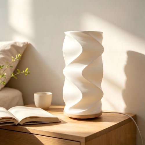Spiral Wavy Table Lamp, 3000K Warm White Small Night Light, Modern Decorative Desk Lamp for Bedroom Nightstand, Aesthetic Room Decor Accent, White - Image 6