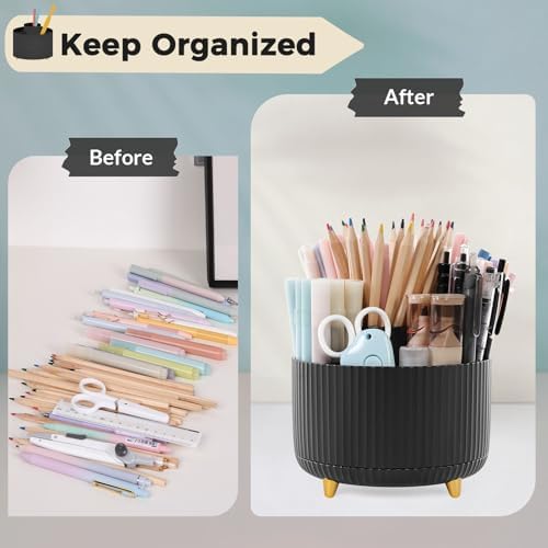 SKYDUE 2 Pack Pen Holder, 360 Degree Rotating Pencil Holder for Desk Organizer, Rotating Desktop Pen Organizer with 5 Slots, Office Supplies, Pencil Cup for Office, School, Home - Image 6