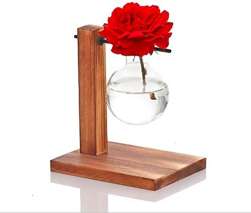 Kingbuy Hydroponic Glass Vase with Retro Wooden Stand - Image 7