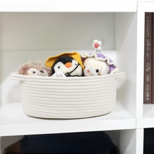 Small Woven Cotton Rope Basket with Handles, White, 12 Inch - Image 7