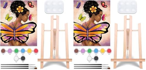 VOCHIC Pre Drawn Canvas for Painting for Adults Paint and Sip Kit Party Supplies 8x10 in Canvas Butterfly Girl 1 Easel,8 Acrylic Colors,3 Brush,1 Pallet Paint Art Set (Pack of 2) by VOCHIC