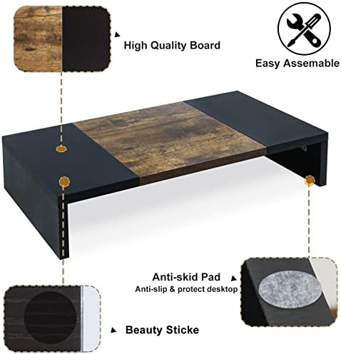 TEAMIX 20 inch Monitor Riser, Sturdy Wood Desktop Riser for TV/PC/Laptop/Printer, TV Riser Stand Computer Shelf with Storage for Home Office - Image 3