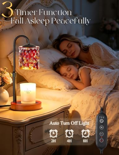 Briever Dimmable Candle Warmer Lamp with Timer, Height Adjustable Electric Candle Wax Warmer, Birthday Gifts for Women Mom, House Warming Gifts New Home Decor, Solid Wood Base, Walnut Tortoiseshell - Image 4