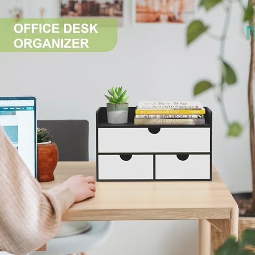 Bamboo Desk Organizer with Drawers, Desktop Storage for Office Supplies - Image 3