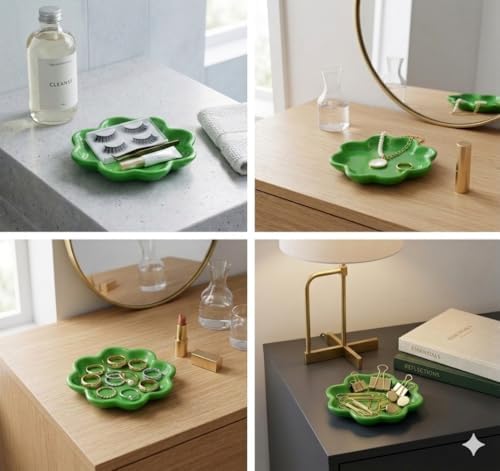 PUDDING CABIN Four-leaf Clover Ring Dish (4inch/10cm) Decorative Trinket Plate for Rings Earrings Necklaces, Green Home Decor, St Patricks Day Lucky Charm Irish gifts, Lucky Gifts for Women - Image 5