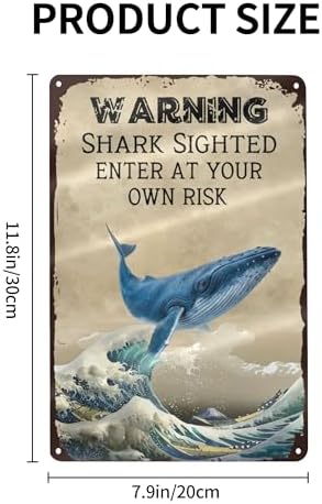 Funny Swimming Pool Metal Signs,Warning Shark Sighted Enter At Your Own Risk Creative Tin Sign Metal Wall Decor for Home Kitchen Office Cafe Farm Yard Man Cave Decor 8x12 Inch - Image 2