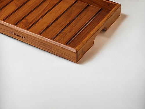 Vesta Homes Medium Teak Wood Serving Tray for Home, Kitchen, Breakfast, Restaurant, Office Organizer, Dining Table | Premium Wooden Tray |12 * 8.5 * 1.5 Inches | Handmade in India - Image 2