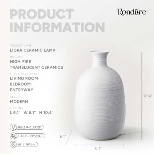 RONDURE Modern Ceramic Decorative Table Lamp Living Room Bedroom Bedside - Image 3