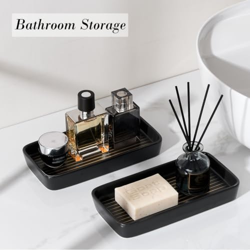 Bathroom Vanity Tray for Countertop,2PC Rectangle Striped Tray,Decorative Bathroom Organizer for Scrubber, Lotion Bottles, Perfume, Jewelry, Candle, Key Trinket Ring(Small,Black) - Image 4