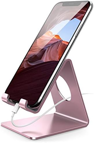 Lamicall Pink Phone Stand, Desk Accessories - Rose Gold Pink Cell Phone Holder, Office Decor, Office Desk Accessories, Suitable for iPhone 16 15 14 13 Pro Max, 4-8'' Phone by Lamicall