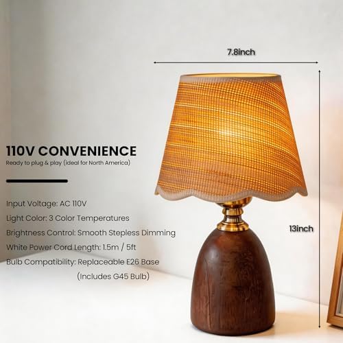Small 13 Inch Dimmable Rubberwood Table Lamp - Image 2