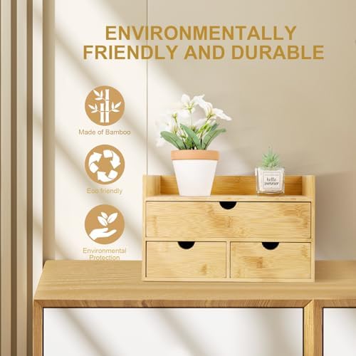 Charmewooden Bamboo Desk Organizer With Drawers Countertop Drawers Counter Storage Box Corner Desk Organizer for Home Office No Assembly Required - Image 4