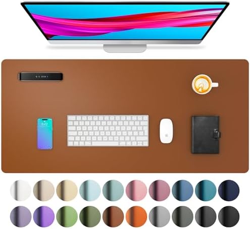 Aothia Leather Desk Pad Protector, Mouse Pad, Office Desk Mat, Non-Slip PU Leather Desk Blotter, Laptop Desk Pad, Waterproof Desk Writing Pad for Office and Home (Brown,31.5" x 15.7") by AothiaSimpleNaturalUnique