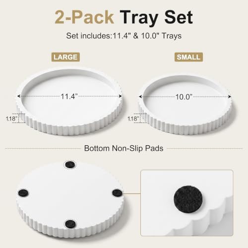 FGU 2 Pack Round Wood Decorative Trays for Coffee Table Home Decor, White - Image 2