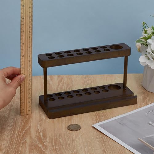 FINGERINSPIRE Pencil & Pen Holder for Desk Pine Wood Pen Display Stand with 15 Slots and Cell Phone Rack Coconut Brown Aesthetic Pencil Organizer for Office Desk Decor Fountain Holders - Image 3