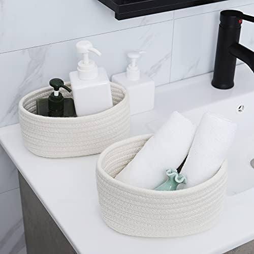 【2 Pack】 ABenkle Small Storage Baskets, Natural Cotton Rope Woven Baskets for Organizing, Tiny Oval Storage Easter Baskets, Small Basket, Cat Dog Toy Baskets, Bathroom Organization Bin - Image 4