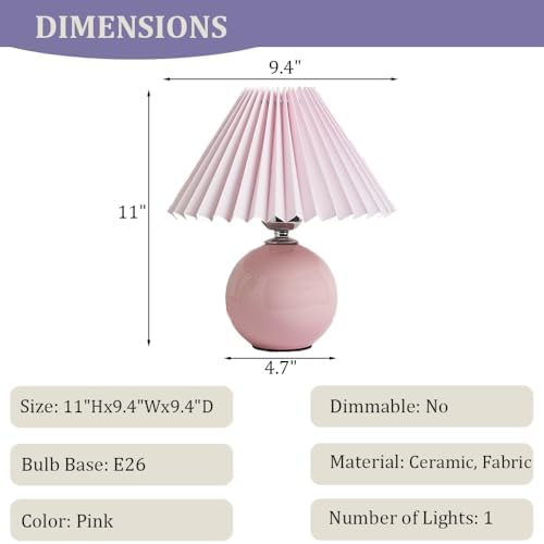 Meefad Modern Pleated Small Table Lamp Aesthetic Cute Night Light in Pink - Image 2