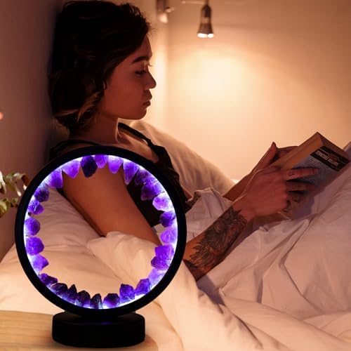 Runyansghi Amethyst Night Lamp 8.6'' Natural Healing Crystal Bedside USB Port 3 Colours Dimming Mode Bedroom Suitable Light for Living Room Office Home Decor Ideal Gift - Image 6
