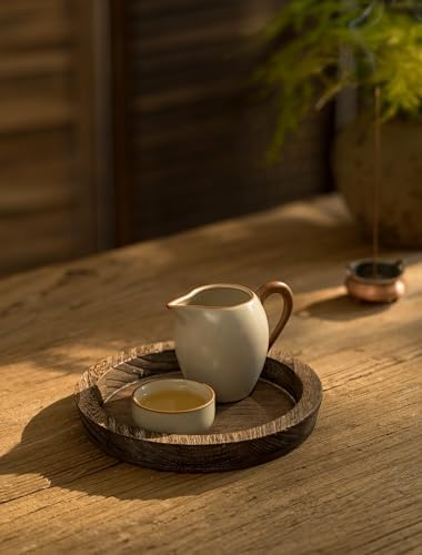 Hanobe Round Wood Candle Holder Trays, Small Coffee Table Centerpiece, 7.8" - Image 2