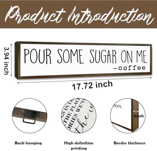 Coffee Wood Sign, Humorous Coffees Decoration for Home Kitchen Cafe Coffee Station, Modern Farmhouse Wooden Decor, Decorative Wooden Table Signs, Pour Some Sugar On Me Sign, 17.8x4x1.2 inches - Image 2