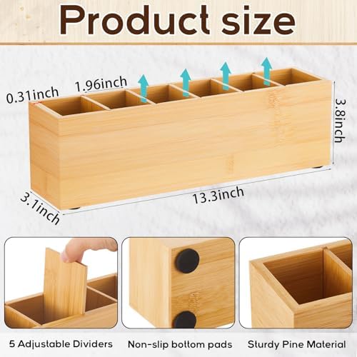 Jetec Wooden Pencil Pen Holder for Desk, Bamboo, 6 Compartments - Image 2
