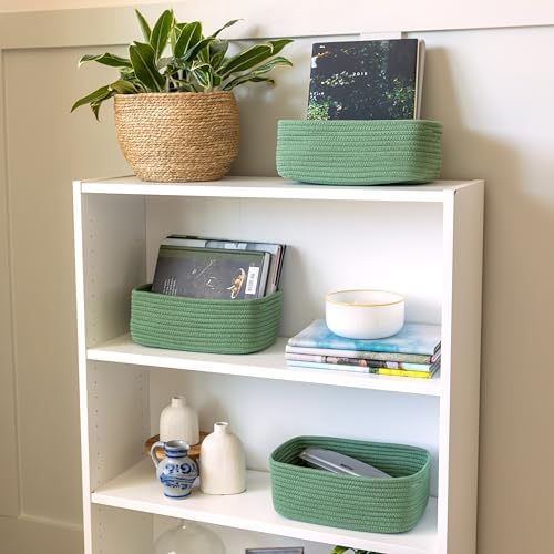 NaturalCozy 11.8"x8"x4.5” Rectangle Storage Baskets for Shelves 3 Pack | Cotton Rope Woven Small Baskets for Organizing | Small Storage Bins for Nursery, Bathroom, Closet, Shelf, Decorative, Gift - Image 3
