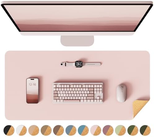 YSAGi Double-Sided Desk Pad, Leather Desk Mat, Eco Cork Desk Pad Protector, Large Mouse Pad for Desk, Waterproof Desk Blotter Pad, Desk Writing Pad for Office Work/Home(23.6"x13.7",Pink+Cork) by YSAGi