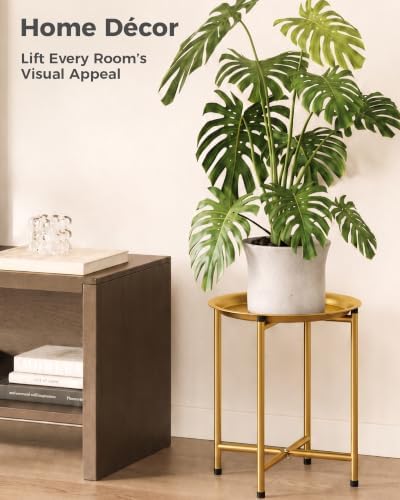 Bamworld Plant Stand Indoor Tall Plant Table Outdoor Plant Stool Black Gold - Image 2