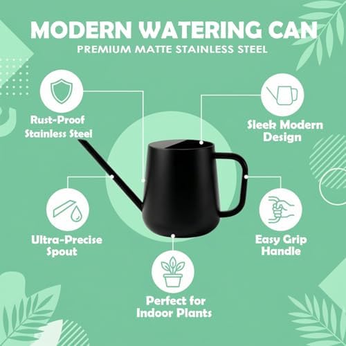 Watering Can for Indoor & Outdoor Plants, 35 oz/1000ml Watering Can with Metal Handle, Stainless Steel Garden Long Spout Watering Pot for Indoor House Plants Bonsai Flower Decorative - Image 3